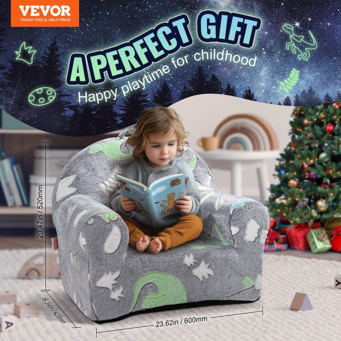 VEVOR Toddler Chair, Kids Armchair Comfy, Toddler Couch Sofa Bed Glow in The Dark, Kids Chair Seat Playroom Furniture for Kids Girls & Boys, Grey - Image 2