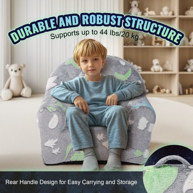 VEVOR Toddler Chair, Kids Armchair Comfy, Toddler Couch Sofa Bed Glow in The Dark, Kids Chair Seat Playroom Furniture for Kids Girls & Boys, Grey - Image 4