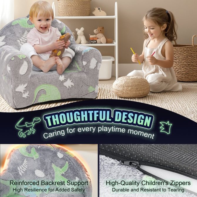 VEVOR Toddler Chair, Kids Armchair Comfy, Toddler Couch Sofa Bed Glow in The Dark, Kids Chair Seat Playroom Furniture for Kids Girls & Boys, Grey - Image 5