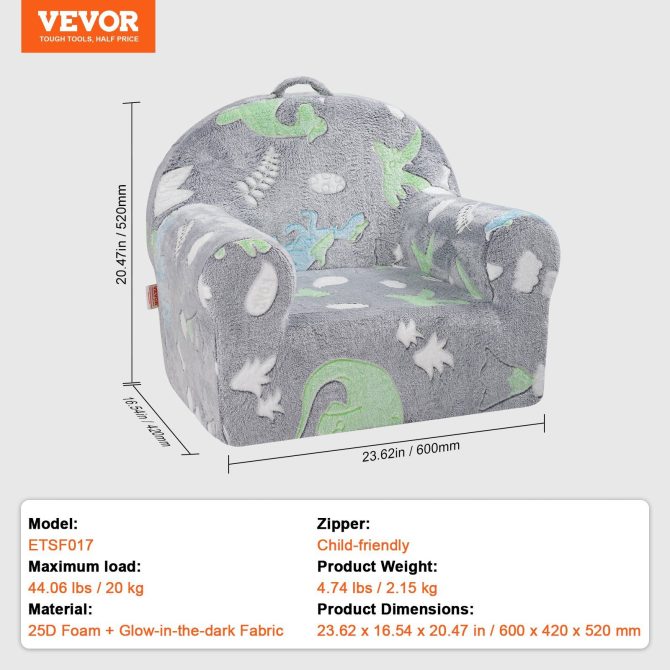 VEVOR Toddler Chair, Kids Armchair Comfy, Toddler Couch Sofa Bed Glow in The Dark, Kids Chair Seat Playroom Furniture for Kids Girls & Boys, Grey - Image 7