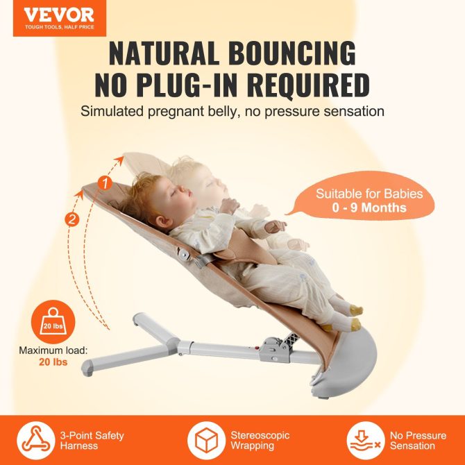 VEVOR Baby Bouncer Folding Bouncer Seat Chair for Babies with 2 Reclining Angles - Image 2