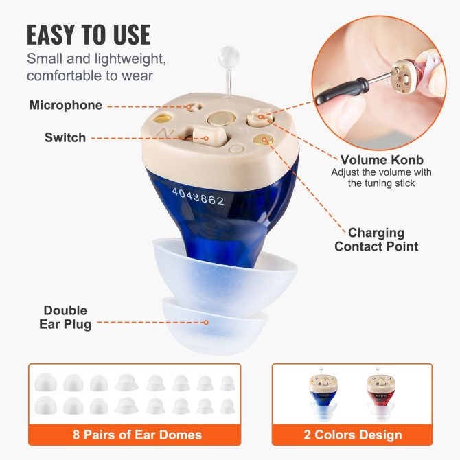 VEVOR Hearing Aids for Senior Rechargeable Hearing Amplifiers & 8 Pair Ear Domes - Image 4