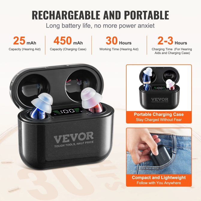 VEVOR Hearing Aids for Senior Rechargeable Hearing Amplifiers & 8 Pair Ear Domes - Image 5
