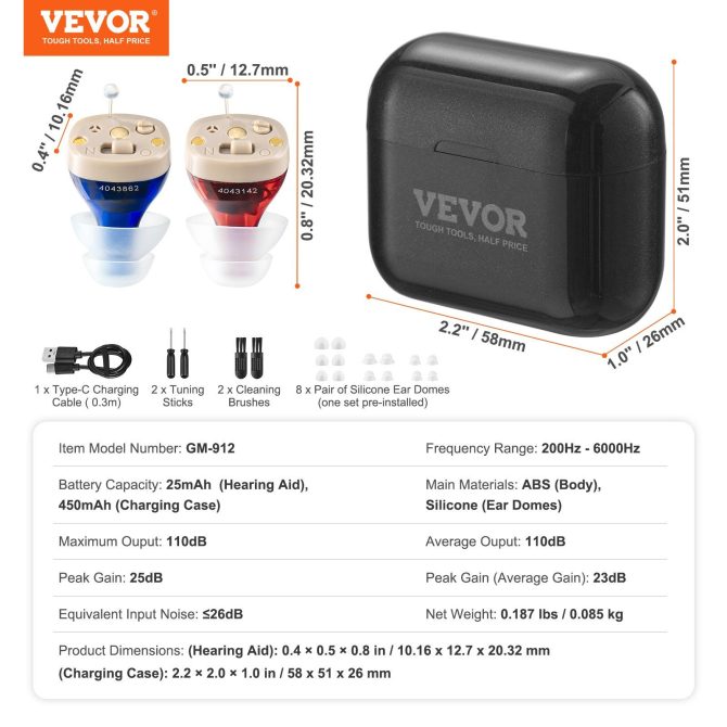 VEVOR Hearing Aids for Senior Rechargeable Hearing Amplifiers & 8 Pair Ear Domes - Image 7