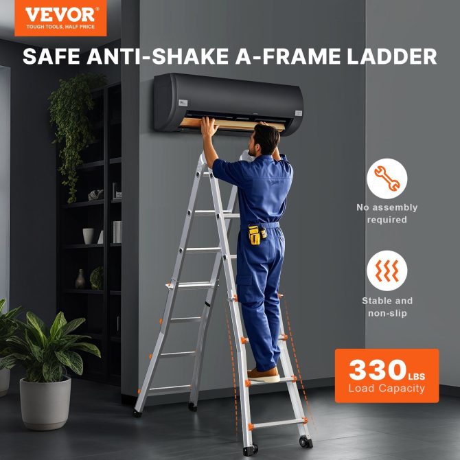 VEVOR Telescoping Ladder A Frame 15 FT Extension Multi-Function for Homework - Image 2