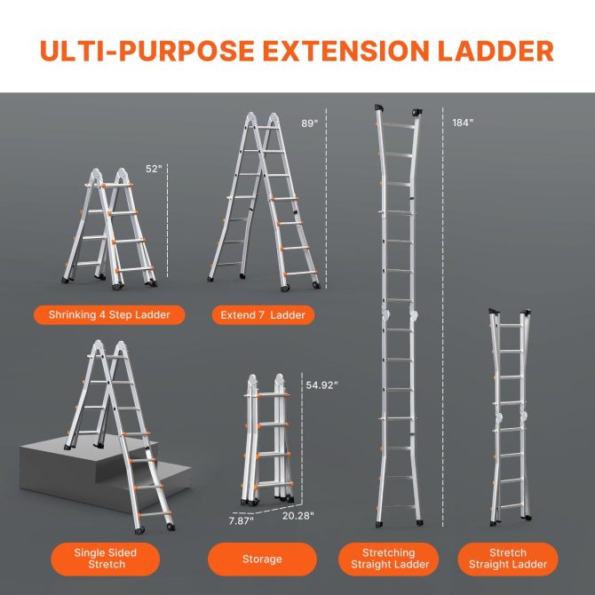 VEVOR Telescoping Ladder A Frame 15 FT Extension Multi-Function for Homework - Image 4
