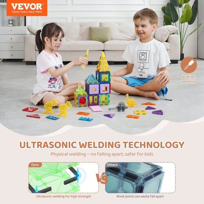 VEVOR Magnetic Tiles Magnetic Building Toy 56 PCS Magnet Blocks for Kids 3D Set - Image 2