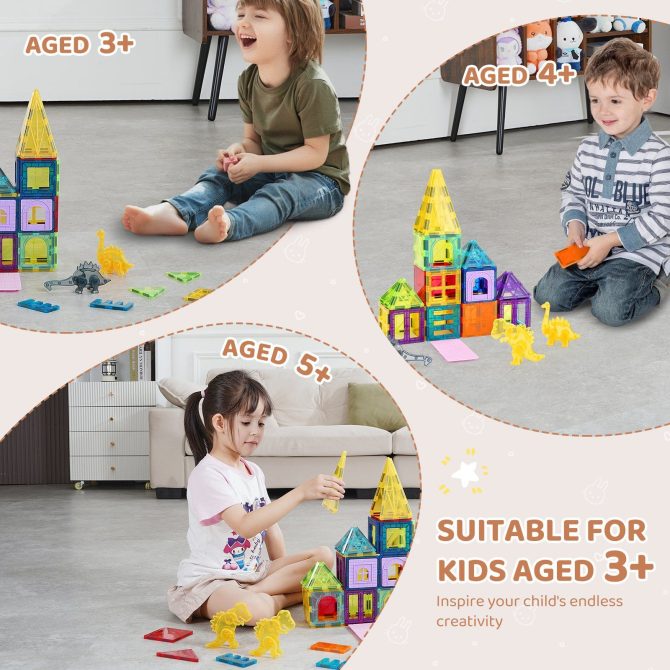 VEVOR Magnetic Tiles Magnetic Building Toy 56 PCS Magnet Blocks for Kids 3D Set - Image 4