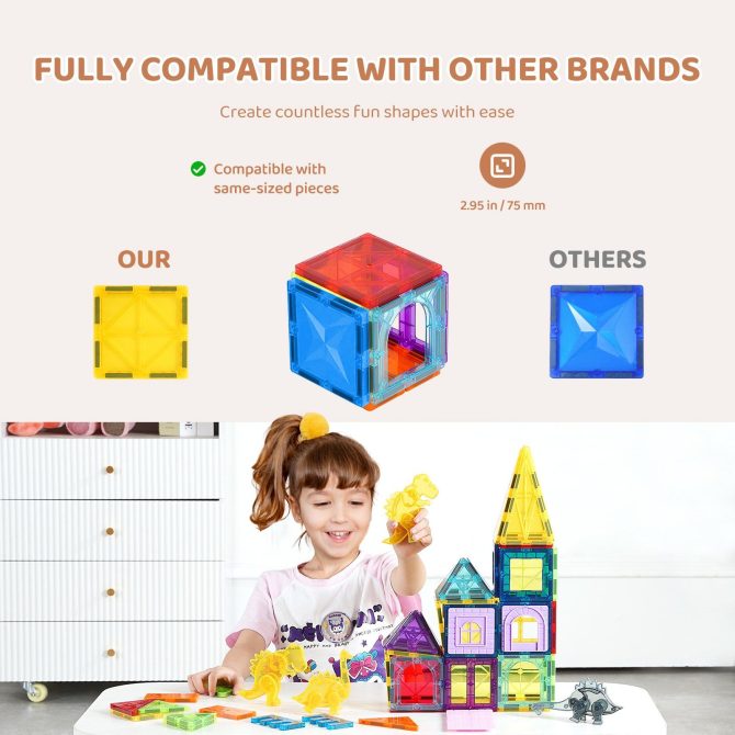 VEVOR Magnetic Tiles Magnetic Building Toy 56 PCS Magnet Blocks for Kids 3D Set - Image 5