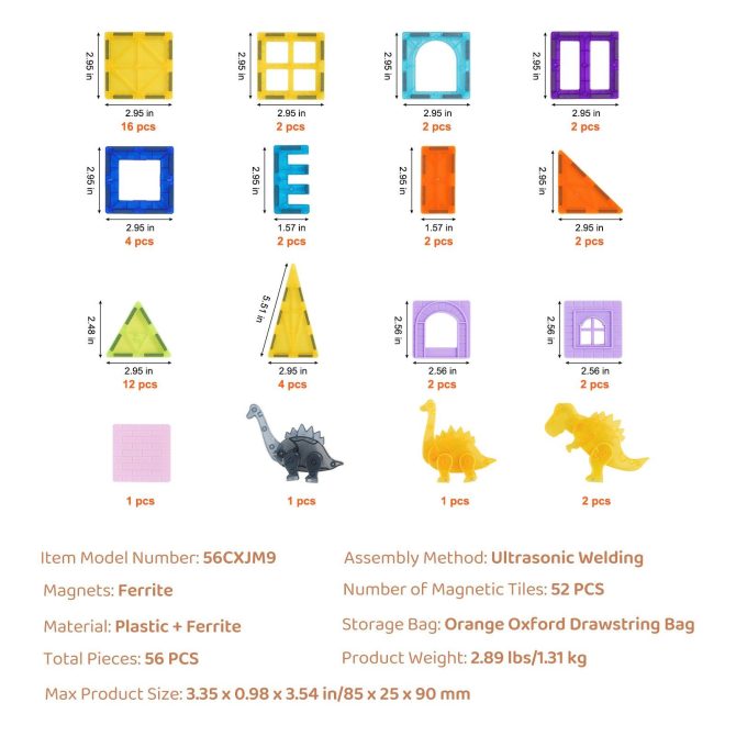 VEVOR Magnetic Tiles Magnetic Building Toy 56 PCS Magnet Blocks for Kids 3D Set - Image 7