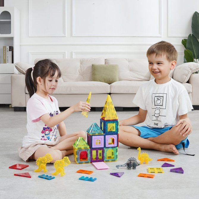 VEVOR Magnetic Tiles Magnetic Building Toy 56 PCS Magnet Blocks for Kids 3D Set - Image 8