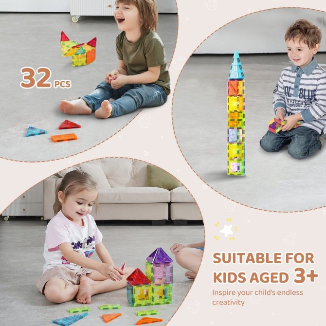 VEVOR Magnetic Tiles Magnetic Building Toy 32 PCS Magnet Blocks for Kids 3D Set - Image 4