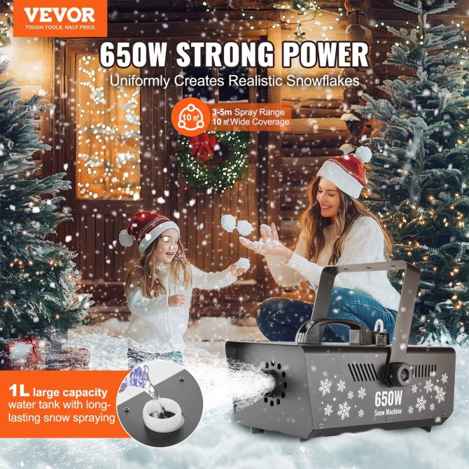 VEVOR Snow Machine 650W Handheld Hanging Snow Making Machine for Holidays - Image 2