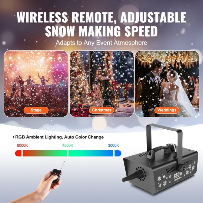 VEVOR Snow Machine 650W Handheld Hanging Snow Making Machine for Holidays - Image 4