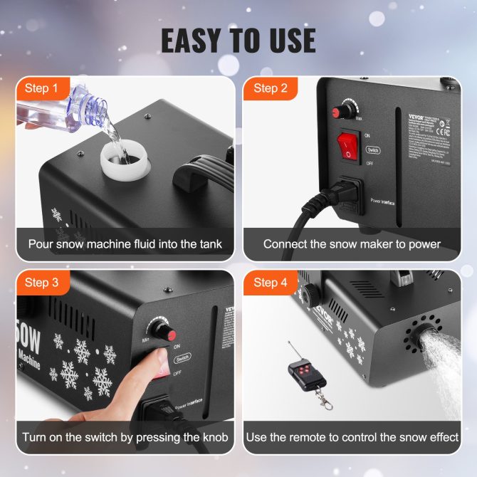 VEVOR Snow Machine 650W Handheld Hanging Snow Making Machine for Holidays - Image 6