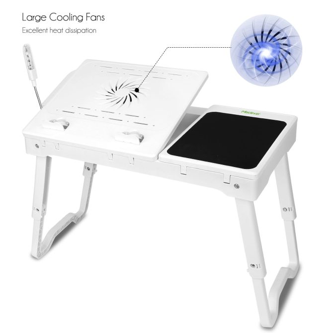 Foldable Laptop Table Bed Notebook Desk with Cooling Fan Mouse Board LED light 4 xUSB Ports Breakfast Snacking Tray - Image 20