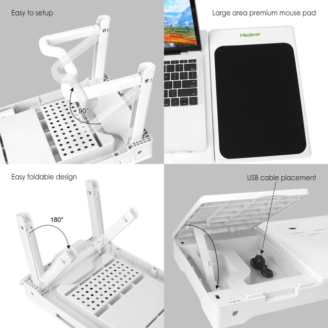 Foldable Laptop Table Bed Notebook Desk with Cooling Fan Mouse Board LED light 4 xUSB Ports Breakfast Snacking Tray - Image 23