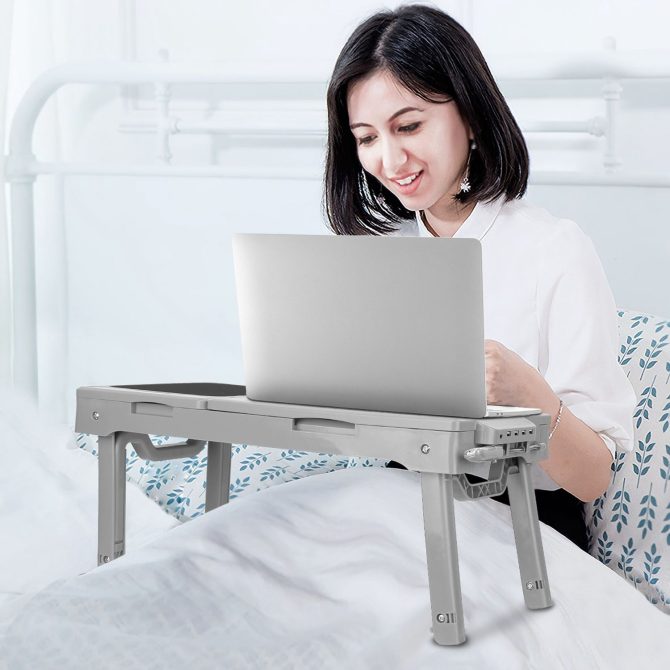 Foldable Laptop Table Bed Notebook Desk with Cooling Fan Mouse Board LED light 4 xUSB Ports Breakfast Snacking Tray - Image 10
