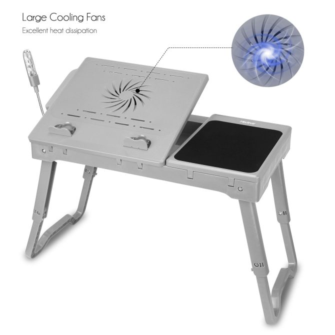 Foldable Laptop Table Bed Notebook Desk with Cooling Fan Mouse Board LED light 4 xUSB Ports Breakfast Snacking Tray - Image 12