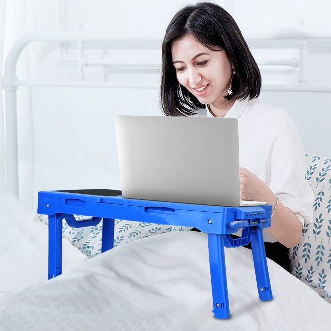 Foldable Laptop Table Bed Notebook Desk with Cooling Fan Mouse Board LED light 4 xUSB Ports Breakfast Snacking Tray - Image 8