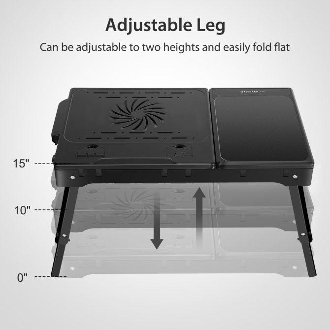 Foldable Laptop Table Bed Notebook Desk with Cooling Fan Mouse Board LED light 4 xUSB Ports Breakfast Snacking Tray - Image 3