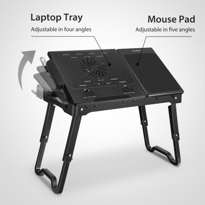 Foldable Laptop Table Bed Notebook Desk with Cooling Fan Mouse Board LED light 4 xUSB Ports Breakfast Snacking Tray - Image 4