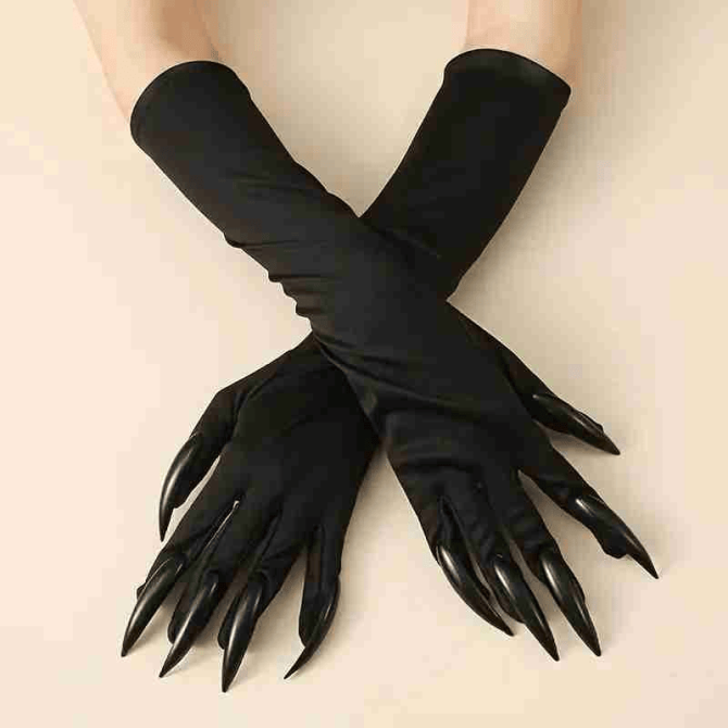 Halloween Costume Cat Woman Claw Gloves Paw Gloves Long Fingernails Black Party Gloves Cat Claws Halloween Prop Wolf Claws Glove Cosplay Costume(1 Pair)