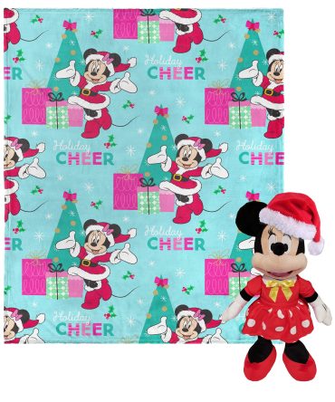 Disney Minnie Mouse Holiday Joy Hugger Pillow & Silk Touch Throw Blanket Set 40x50 Inches