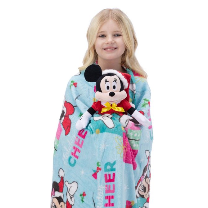 Disney Minnie Mouse Holiday Joy Hugger Pillow & Silk Touch Throw Blanket Set 40x50 Inches - Image 6