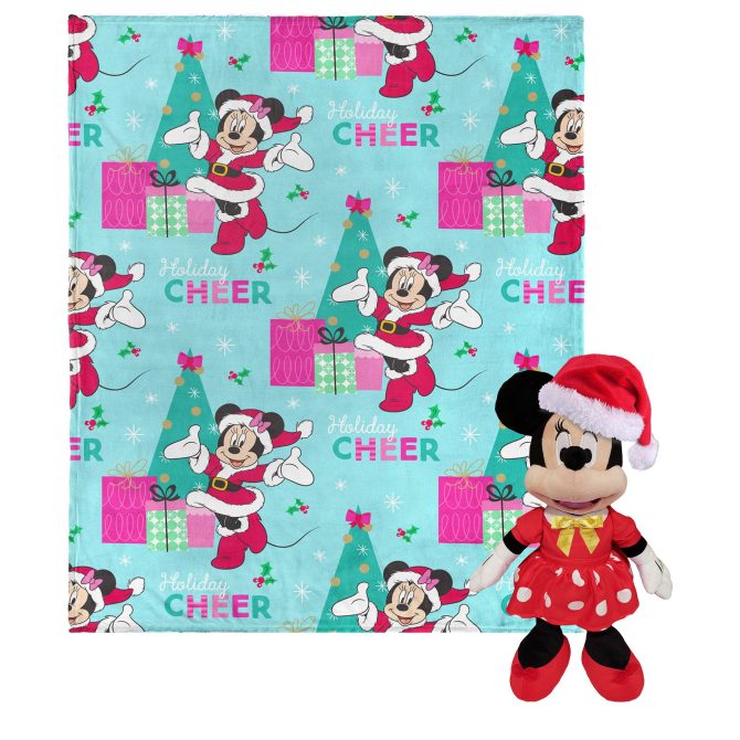 Disney Minnie Mouse Holiday Joy Hugger Pillow & Silk Touch Throw Blanket Set 40x50 Inches