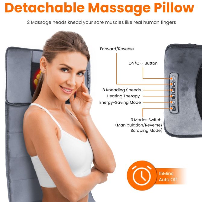 Full Body Electric Massage Mat with Heat Vibration Massage Pad Cushion Back Massage Mattress Chair Pad with Neck Massage Pillow with 10 Vibration Motors Timer - Image 2