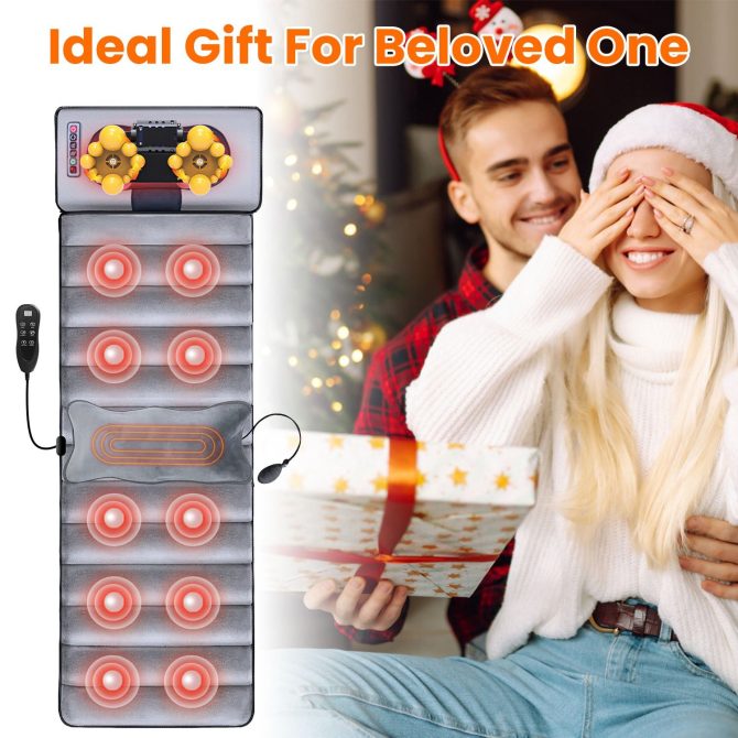 Full Body Electric Massage Mat with Heat Vibration Massage Pad Cushion Back Massage Mattress Chair Pad with Neck Massage Pillow with 10 Vibration Motors Timer - Image 4