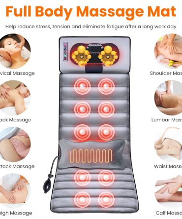 Full Body Electric Massage Mat with Heat Vibration Massage Pad Cushion Back Massage Mattress Chair Pad with Neck Massage Pillow with 10 Vibration Motors Timer