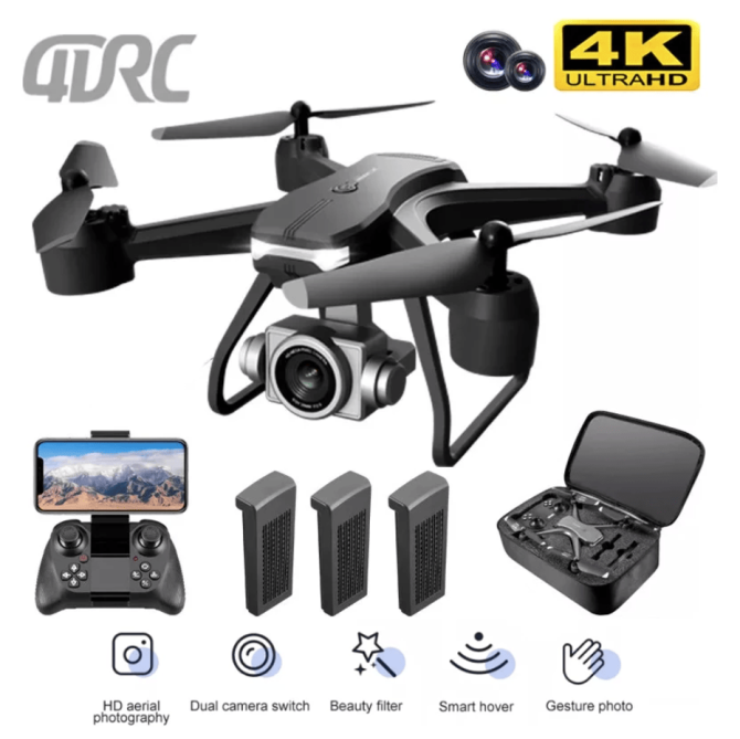 4DRC V14 RC Drone WIFI FPV 4K HD Wide Angle Dual Camera Quadcopter Portable With Bag ,2 Batteries Drone For Beginner,Headless Mode,Gesture Photo