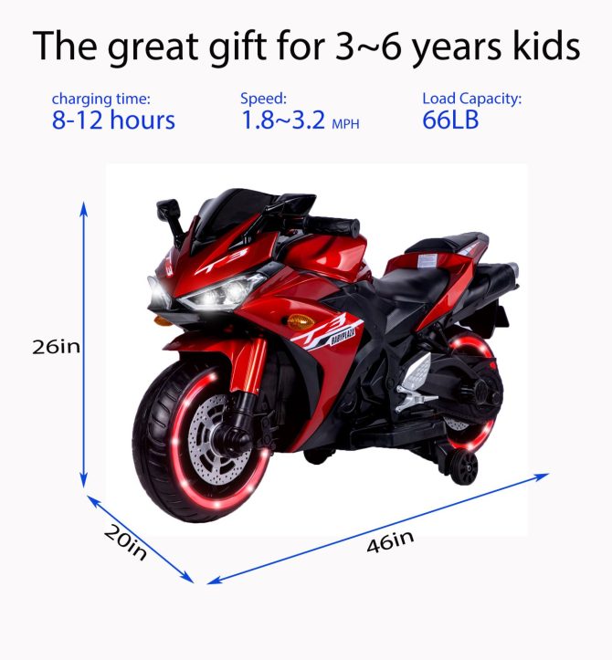 kids motorcycle 12V motorcycle for kids 3 4 5 6 years Boys Girls 12v7ah kids motorcycle ride on toy with Training Wheels/manual throttle/ drive by hand /Lighting wheels - Image 2