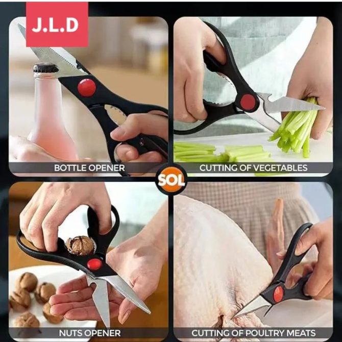 Heavy Duty Multi-Purpose Kitchen Scissors, Food Scissors, Sharp Scissors with Nutcrackers, Bottle Opener, Can Opener, Vegetable Cutting Scissors, Chopping Scissors, Multi-Purpose Utensil Gadgets - Image 3