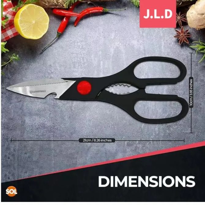 Heavy Duty Multi-Purpose Kitchen Scissors, Food Scissors, Sharp Scissors with Nutcrackers, Bottle Opener, Can Opener, Vegetable Cutting Scissors, Chopping Scissors, Multi-Purpose Utensil Gadgets - Image 5