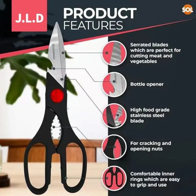 Heavy Duty Multi-Purpose Kitchen Scissors, Food Scissors, Sharp Scissors with Nutcrackers, Bottle Opener, Can Opener, Vegetable Cutting Scissors, Chopping Scissors, Multi-Purpose Utensil Gadgets - Image 6