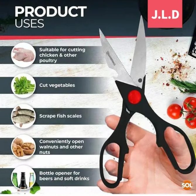 Heavy Duty Multi-Purpose Kitchen Scissors, Food Scissors, Sharp Scissors with Nutcrackers, Bottle Opener, Can Opener, Vegetable Cutting Scissors, Chopping Scissors, Multi-Purpose Utensil Gadgets - Image 7