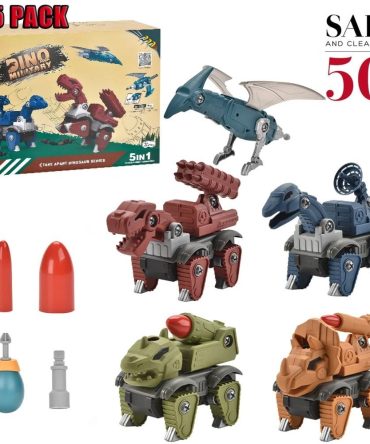 5 Pack Dinosaur Toys for Kids Age 3+, Take Part Toys Dinosaur STEM Building Toys Set for Toddler