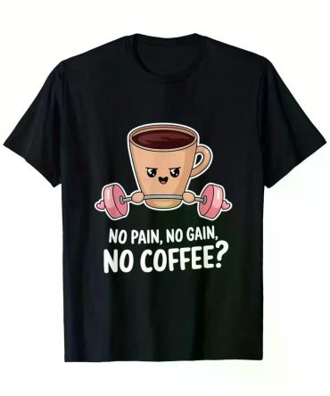 Kawaii Coffee Lifting No Pain No Gain Gym T-Shirt | 100% Cotton | Black, Breathable & Machine Washable