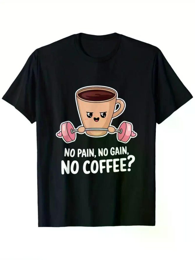 Kawaii Coffee Lifting No Pain No Gain Gym T-Shirt | 100% Cotton | Black, Breathable & Machine Washable - Image 25