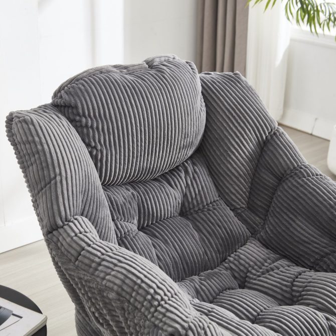 Lazy Chair with Ottoman, Modern Lounge Accent Chair with Armrests and a Side Pocket, Leisure Upholstered Sofa Chair Reading Chair with Footrest for Small Space, Corner Chair-Grey - Image 5