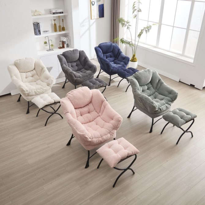 Lazy Chair with Ottoman, Modern Lounge Accent Chair with Armrests and a Side Pocket, Leisure Upholstered Sofa Chair Reading Chair with Footrest for Small Space, Corner Chair-Grey - Image 8