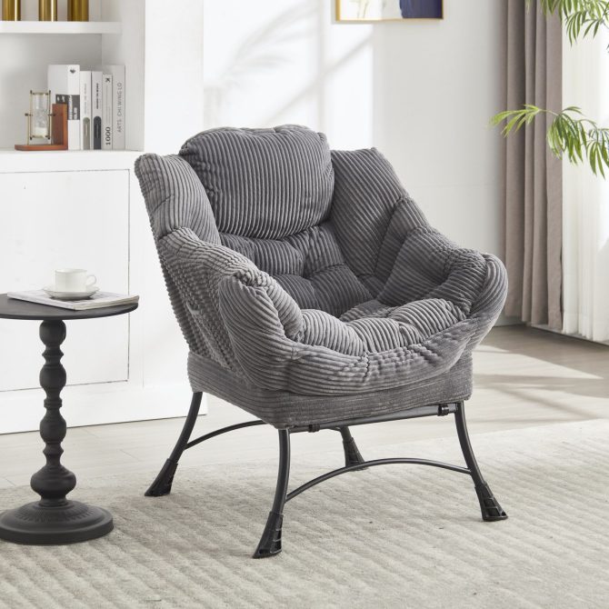 Lazy Chair with Ottoman, Modern Lounge Accent Chair with Armrests and a Side Pocket, Leisure Upholstered Sofa Chair Reading Chair with Footrest for Small Space, Corner Chair-Grey - Image 10