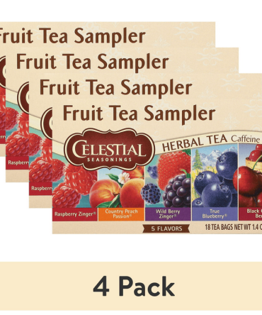 (4 pack) Celestial Seasonings Fruit Tea Sampler, Caffeine-Free Herbal Tea Bags (18 Count)