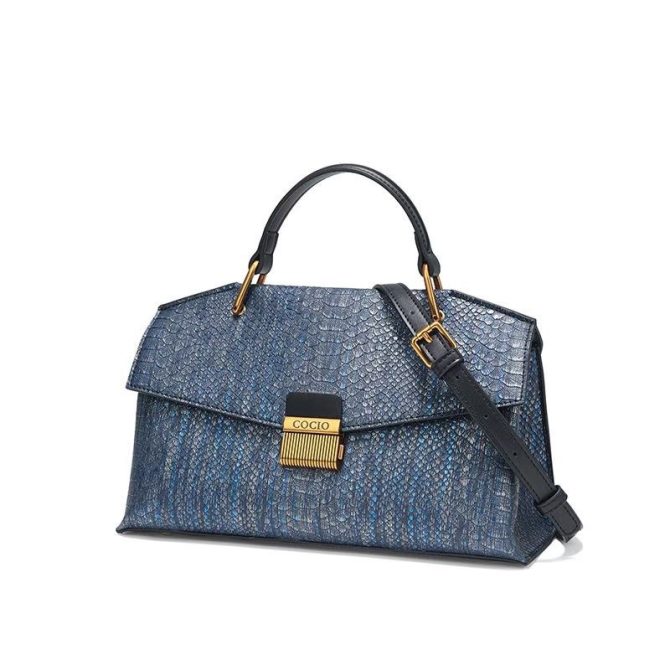 New blue snake print handbag bag female premium sense of niche fashion hundred shoulder crossbody bag - Image 2