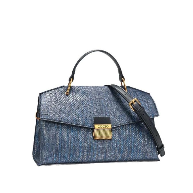 New blue snake print handbag bag female premium sense of niche fashion hundred shoulder crossbody bag