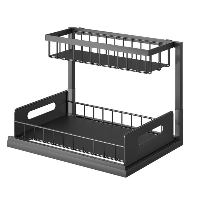 2 Tier Under Sink Organizers Pull Out Under Cabinet Basket Storage Shelf Sliding Drawer for Kitchen Bathroom - Image 2