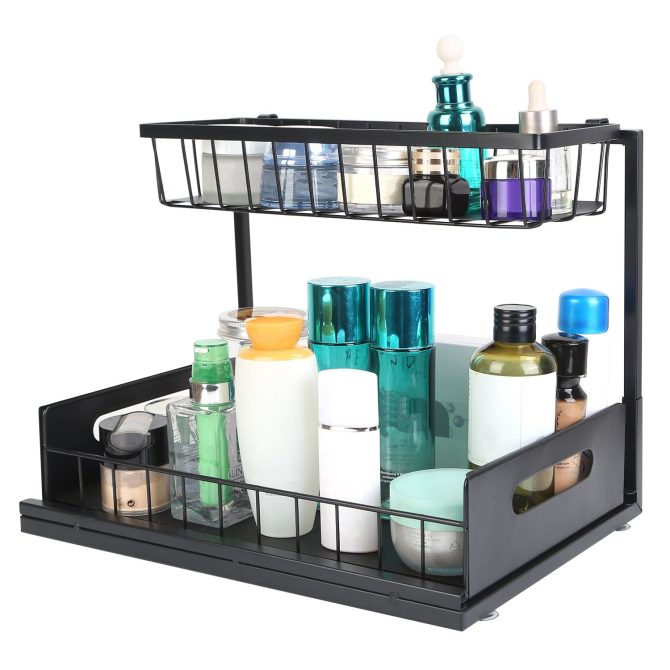 2 Tier Under Sink Organizers Pull Out Under Cabinet Basket Storage Shelf Sliding Drawer for Kitchen Bathroom - Image 14
